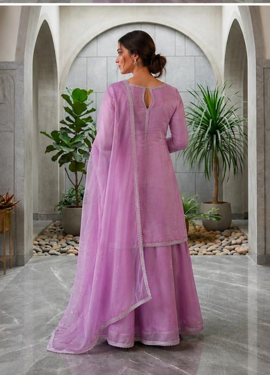 Beautiful Elegant purple Flair Plazzo Set || 3Pcs Set ||