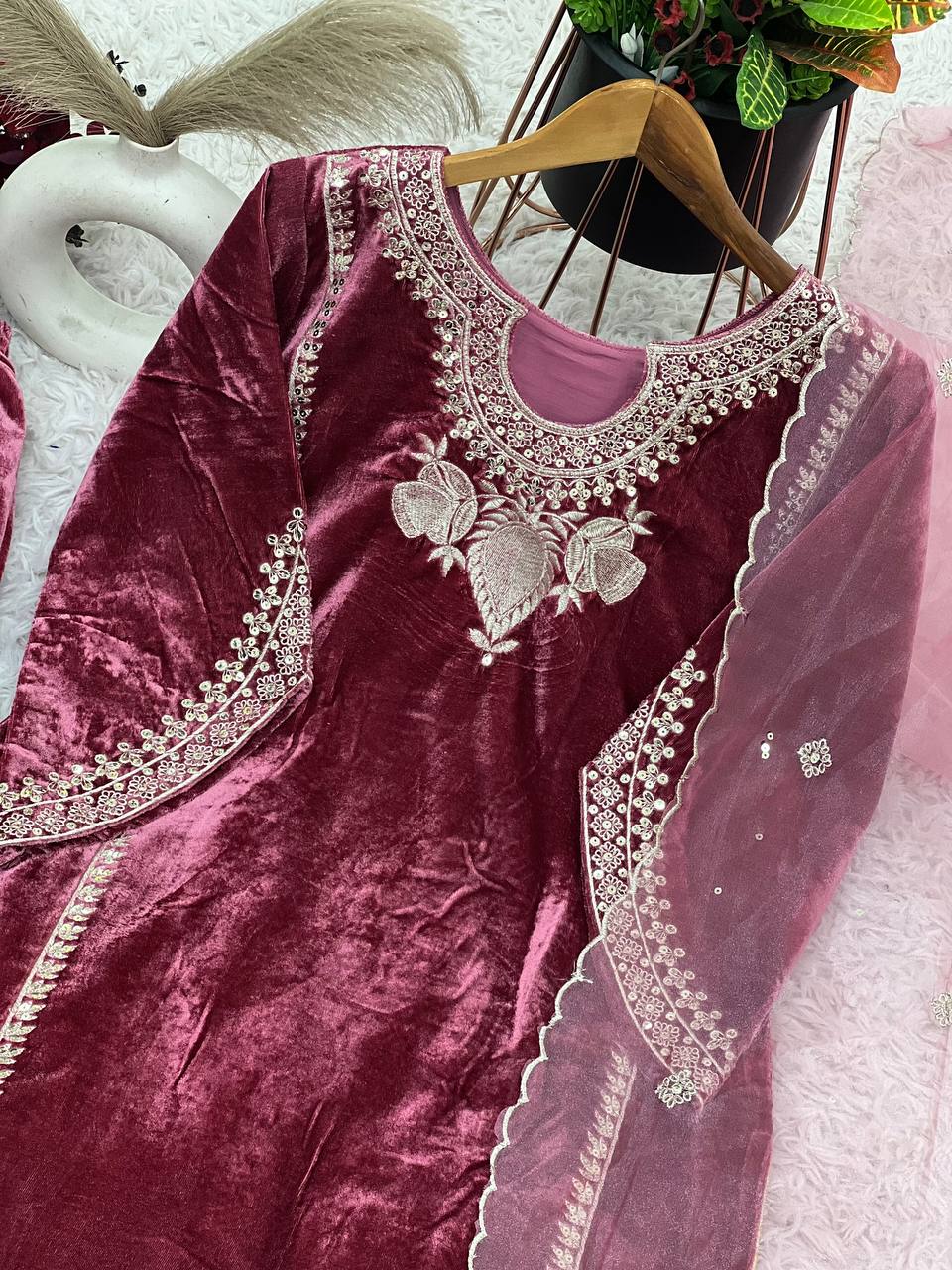 New Designer Party wear Velvet Suit | 3Pcs Set |
