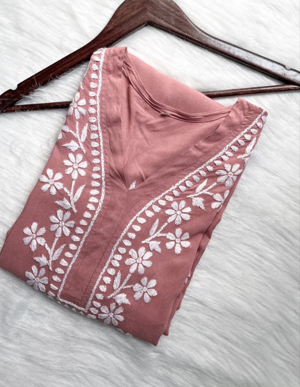 Women's Premium Soft Rayon V- Neck Straight Fit Lucknowi Chikankari Kurti |