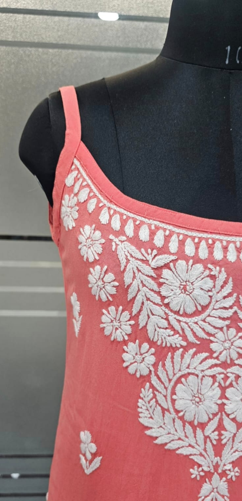 Sleeveless kurti|| Hand Embroidery | Noodle straps
