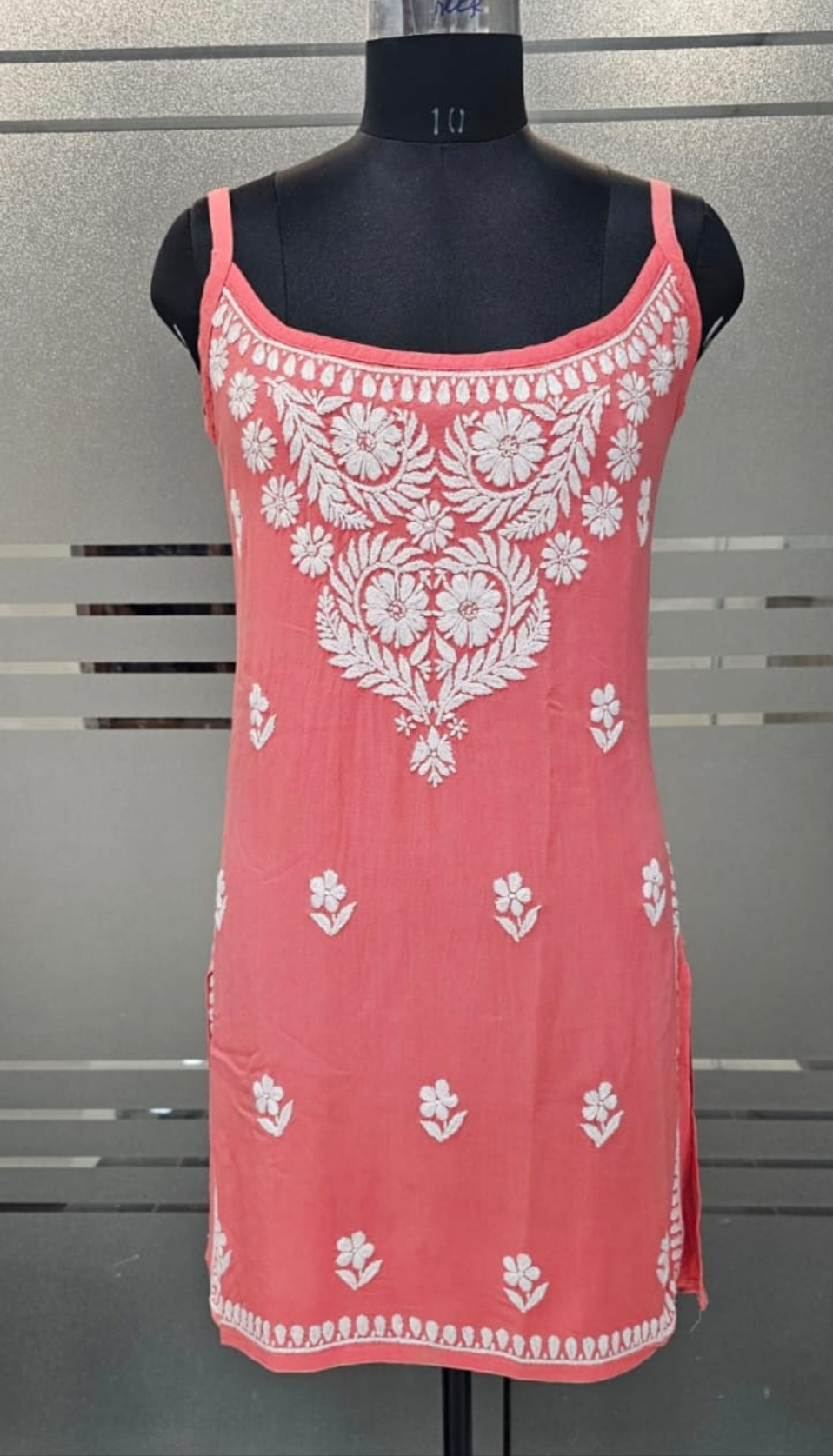 Sleeveless kurti|| Hand Embroidery | Noodle straps