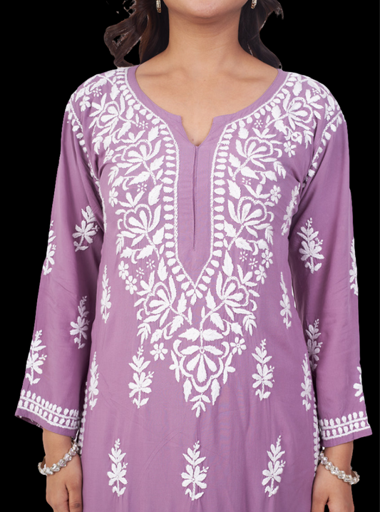 Elegant Chikankari Modal Kurti with Pant Set.