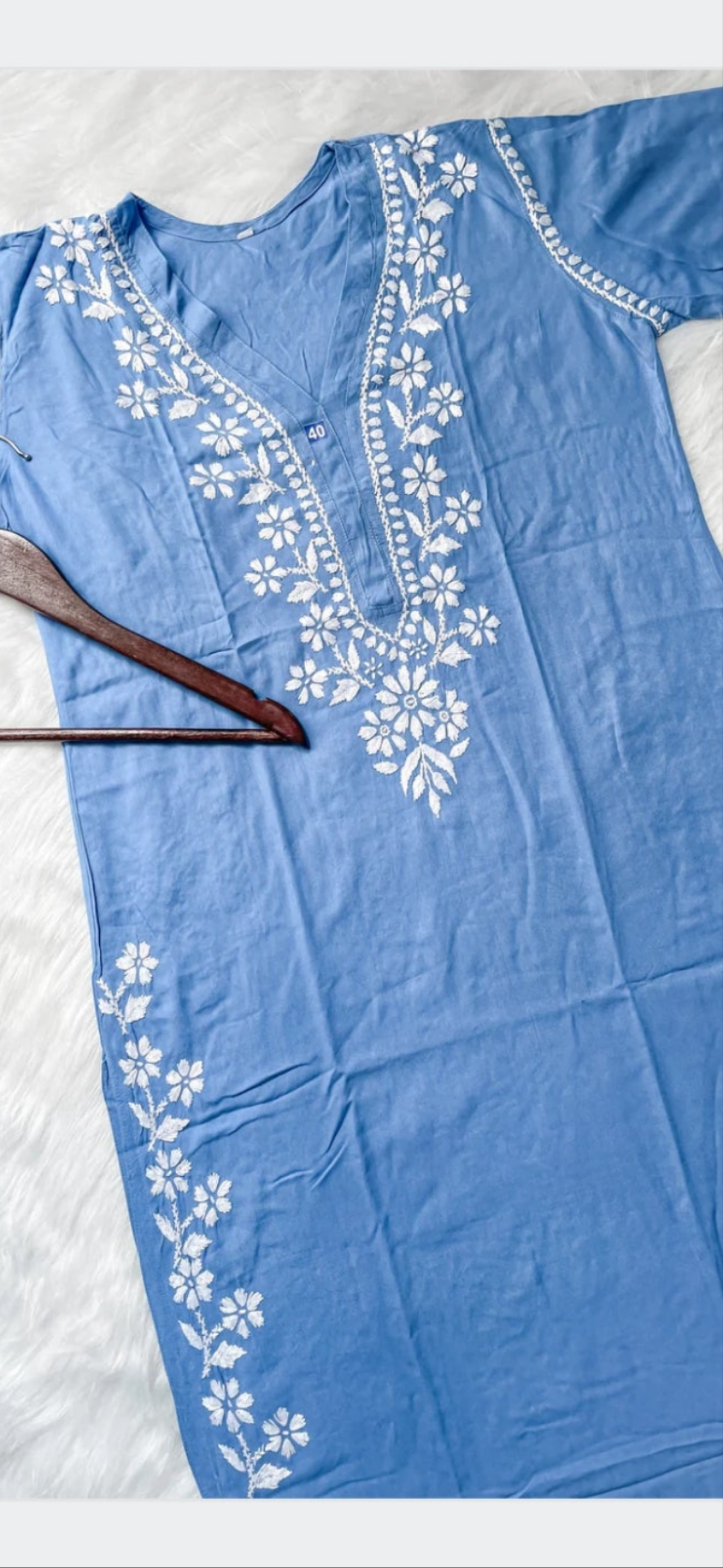Women's Premium Soft Rayon V- Neck Straight Fit Lucknowi Chikankari Kurti |