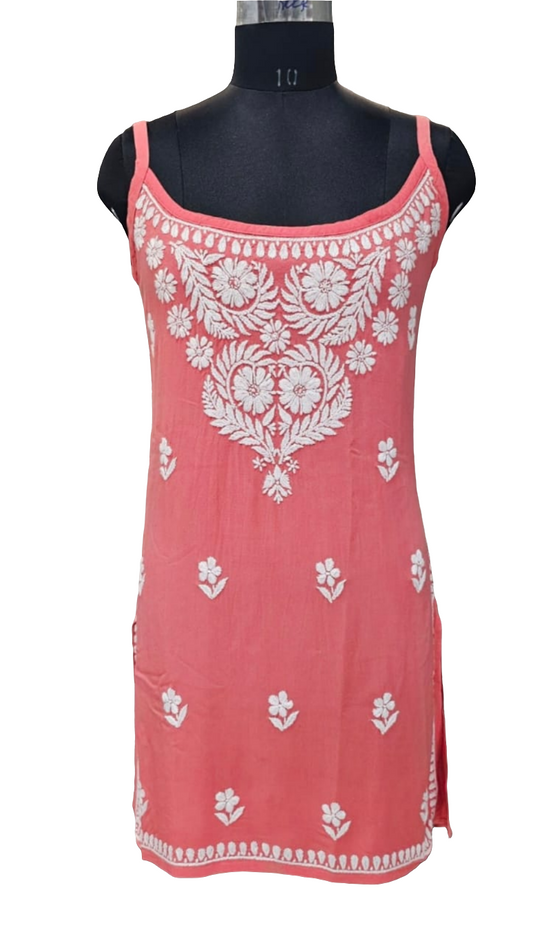 Sleeveless kurti|| Hand Embroidery | Noodle straps