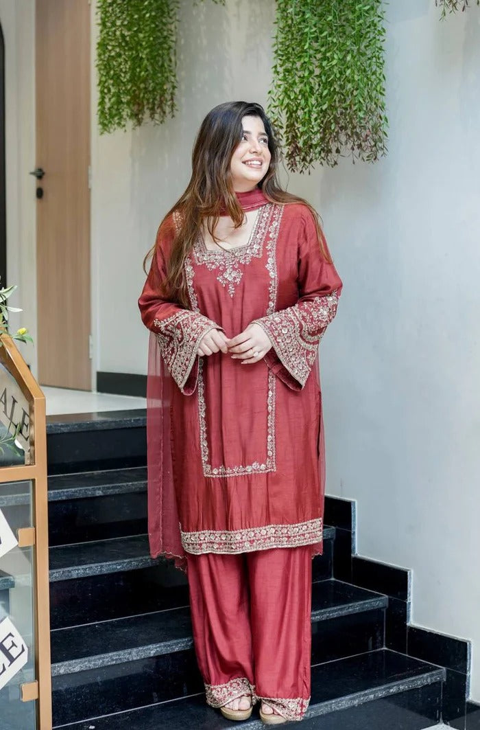 Designer in German Chiffon Outfit | 3pcs Suit | Plazo Style