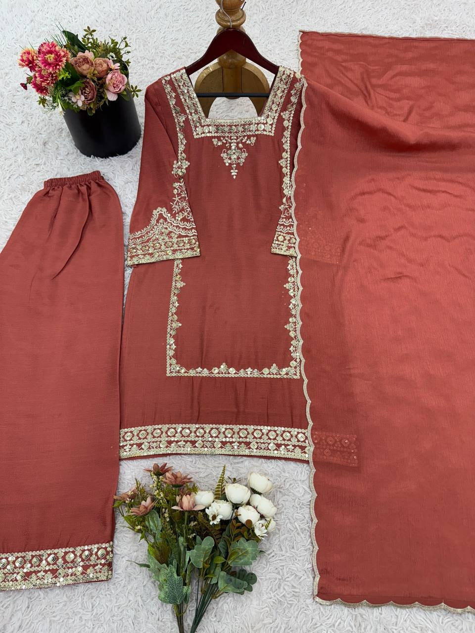 Designer in German Chiffon Outfit | 3pcs Suit | Plazo Style