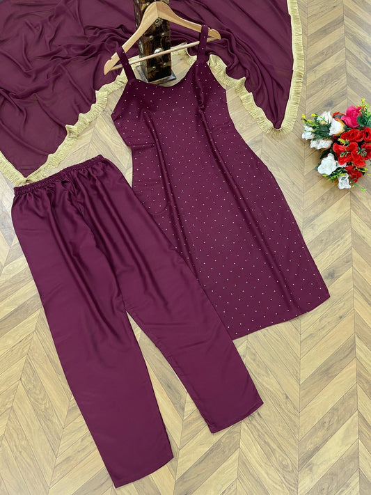 Beautiful Rayon sleeveless suit| 3pcs sets|