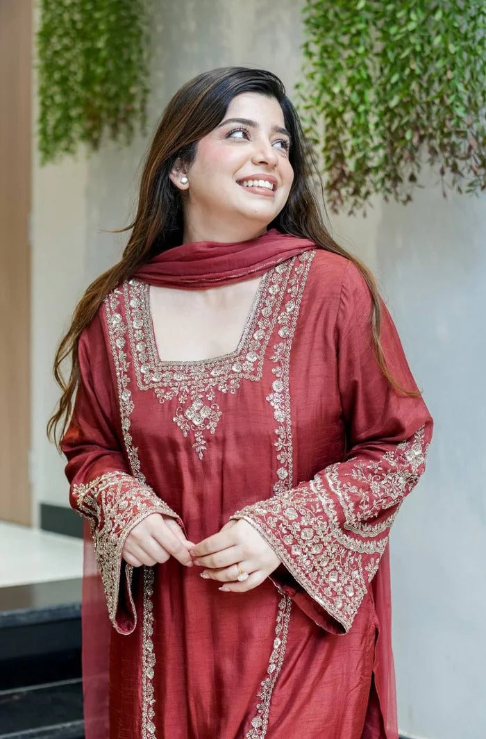 Designer in German Chiffon Outfit | 3pcs Suit | Plazo Style