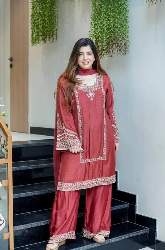 Designer in German Chiffon Outfit | 3pcs Suit | Plazo Style