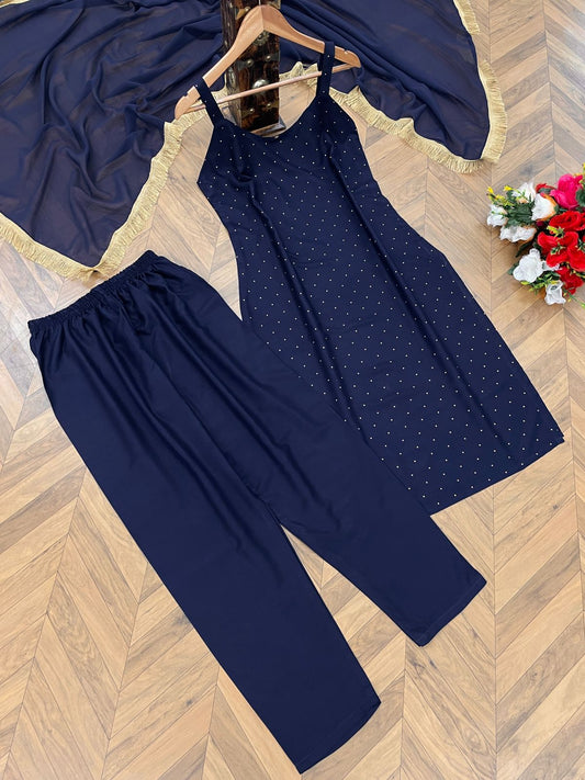 Beautiful Rayon sleeveless suit| 3pcs sets|