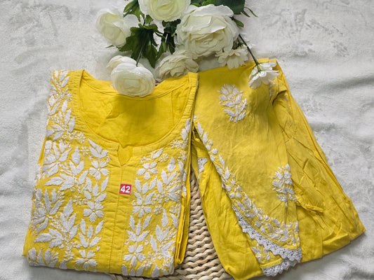 Luckhnowi Chikankari Dhoti set | 2pcs| full Embroidery with lace work|