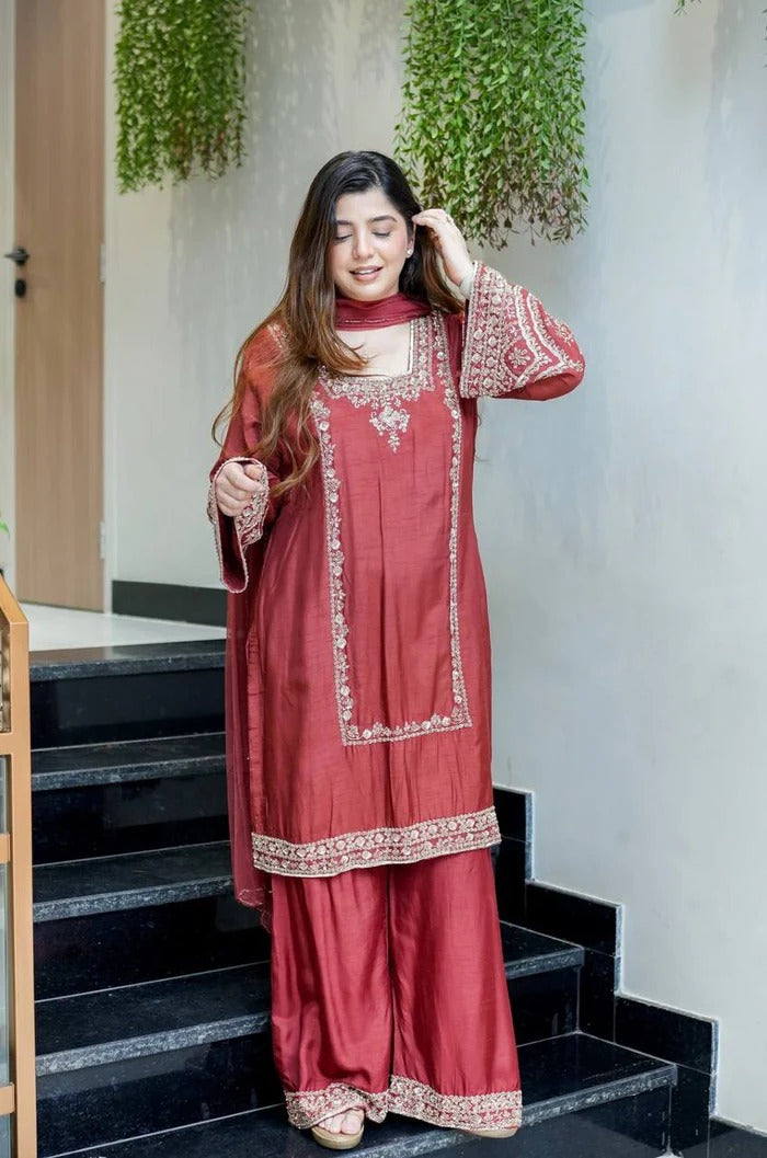 Designer in German Chiffon Outfit | 3pcs Suit | Plazo Style