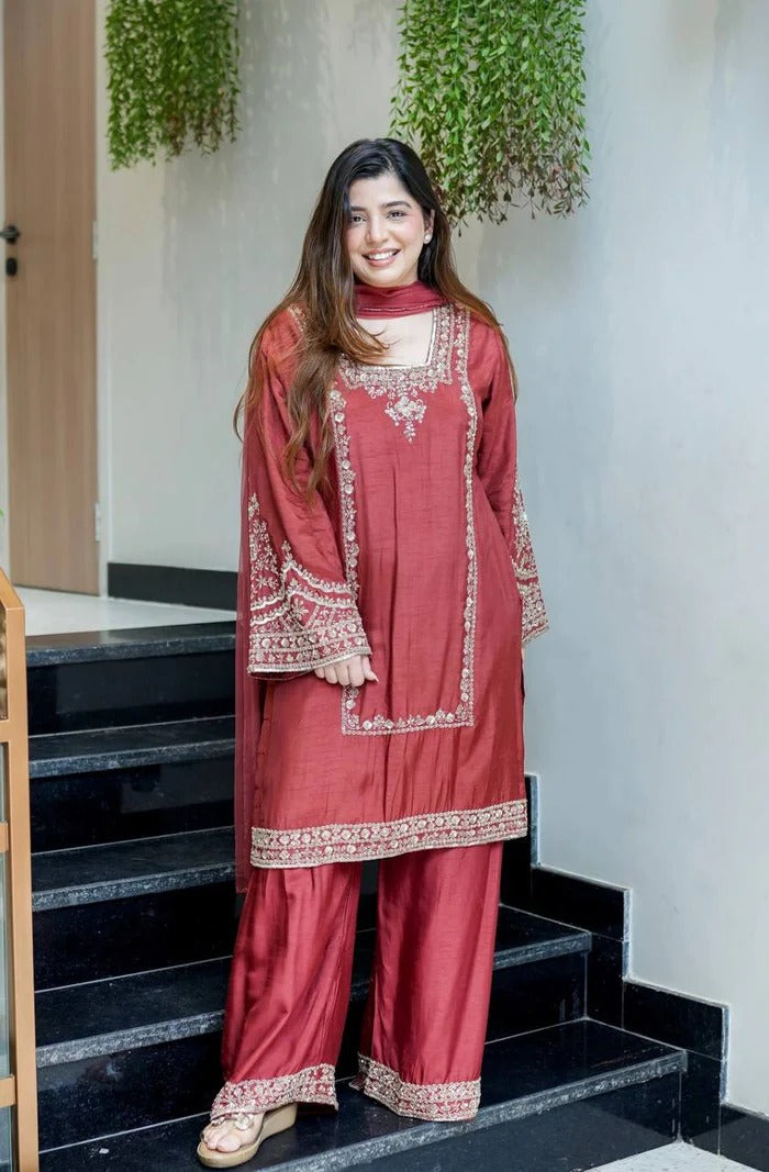 Designer in German Chiffon Outfit | 3pcs Suit | Plazo Style