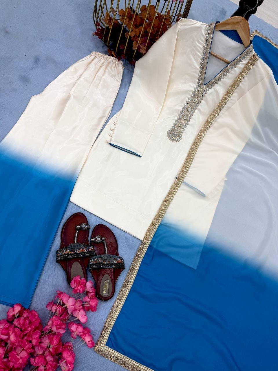 Designer party wear Plazzo set || 3 pcs suit ||