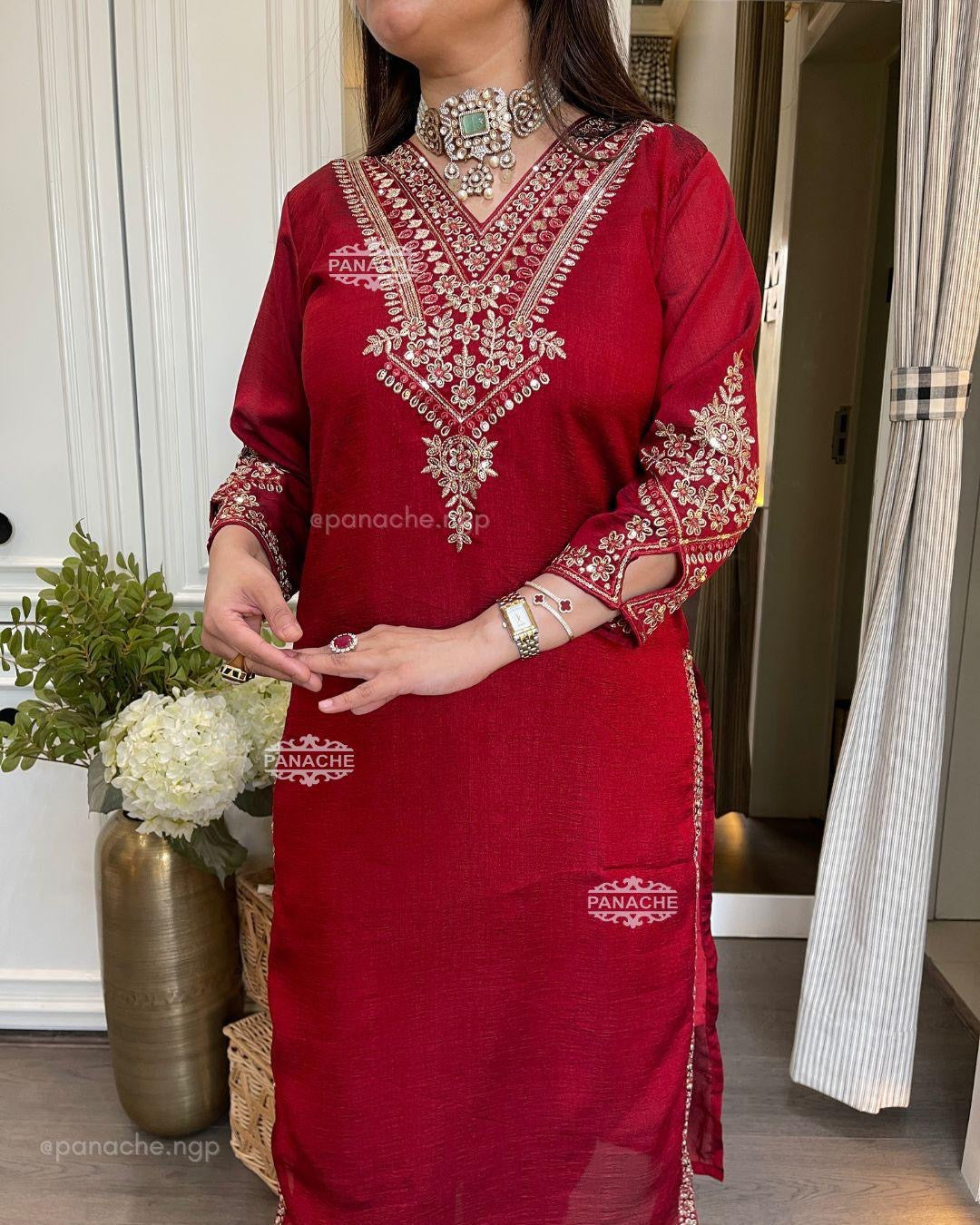 Elegant Designer Silk Suit | 3Pcs set | Embroidery and Sequence Work|