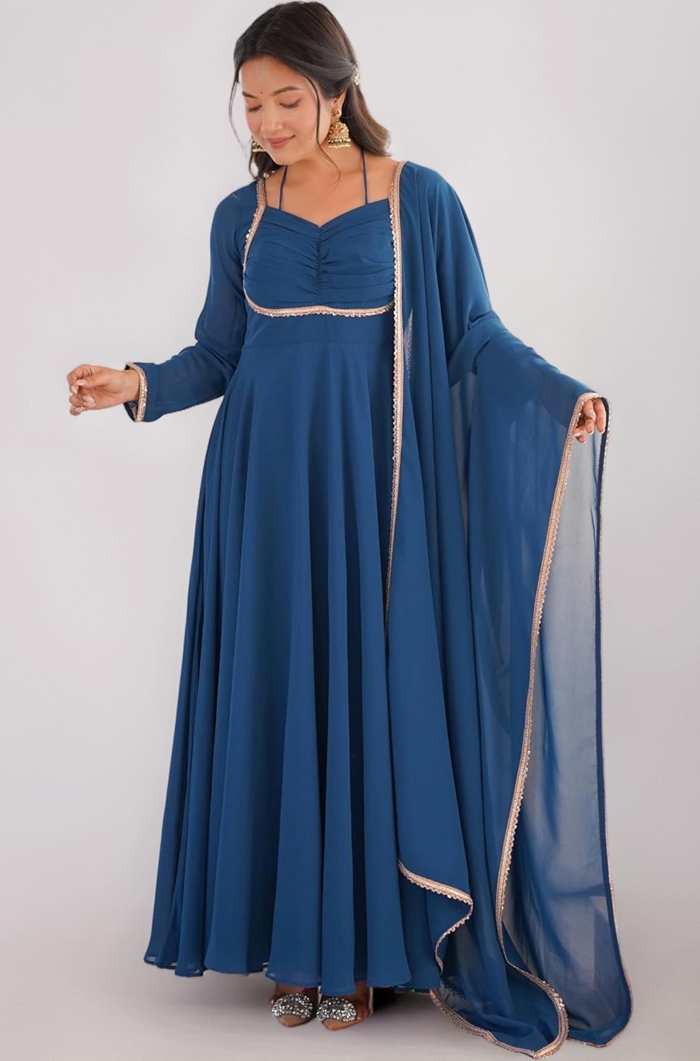 A Beautiful Anarkali Gown Suit || Flair Anarkali Dress || 3 PCs Set ||