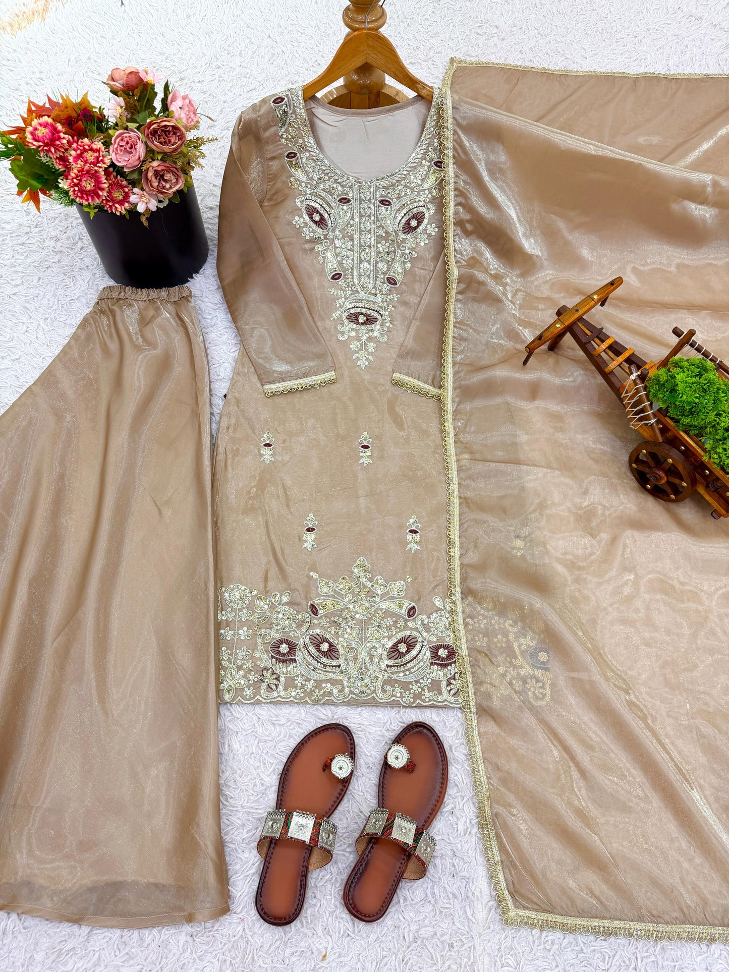 Gorgeous Heavy Work Plazo Set | 3Pcs set | Sequence Work |Flair Plazo