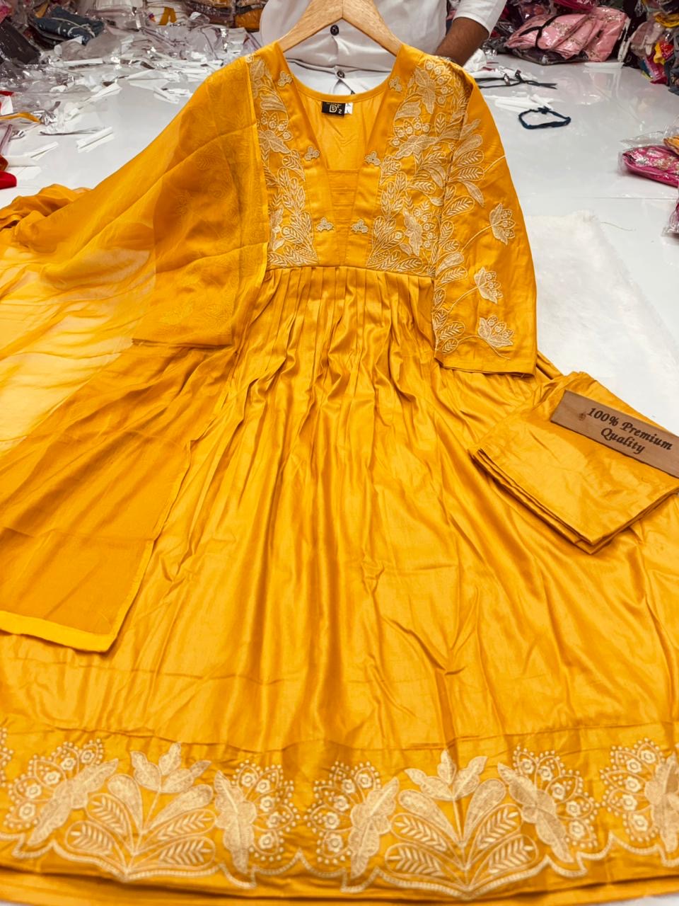 A Elegant Rayon cotton Fabric dress|| Gown/Anarkali Suit || 3Pcs Set ||