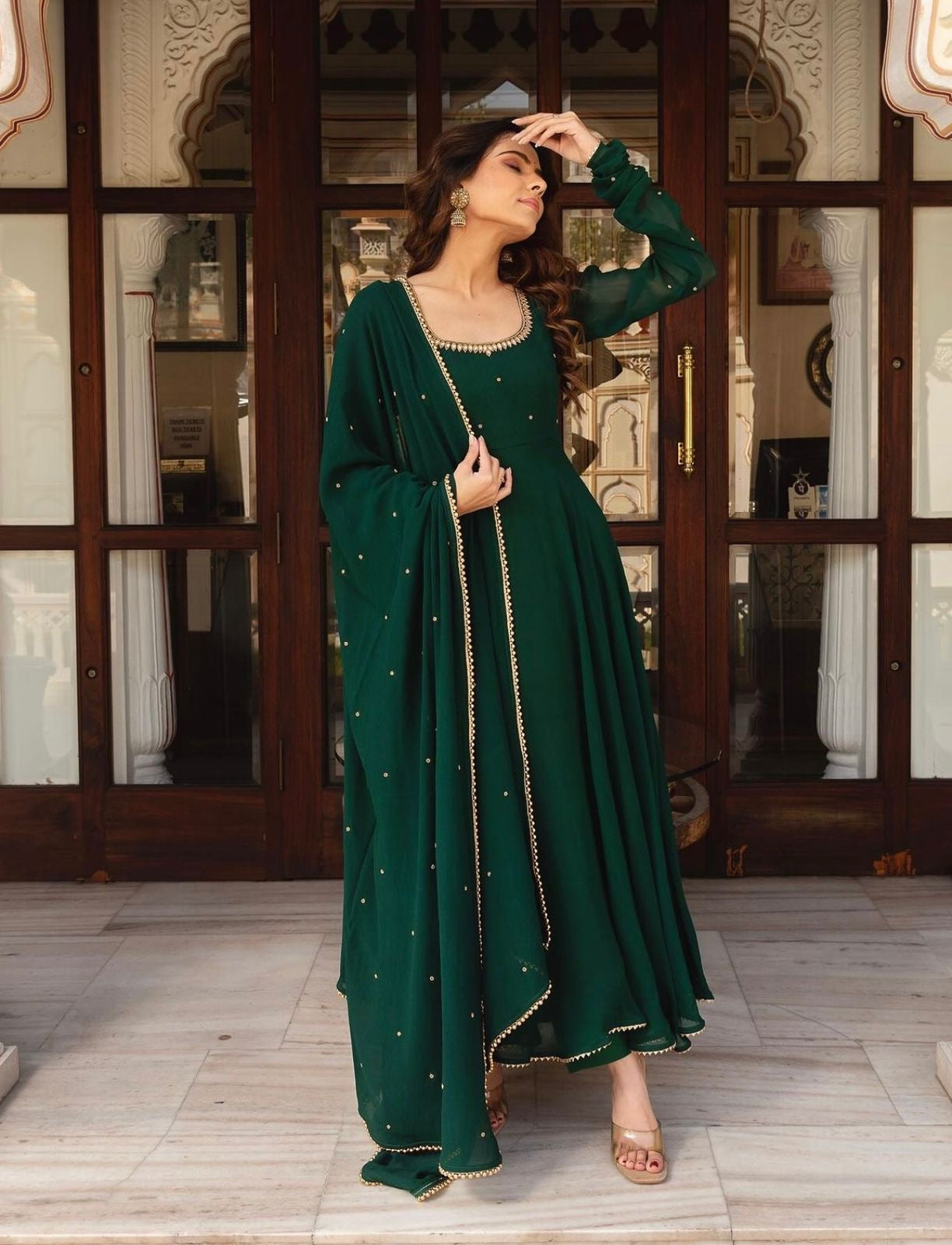 Beautiful Plus Size Georgette long Gown Suit !! 2 pcs Set || Gown With Dupatta..