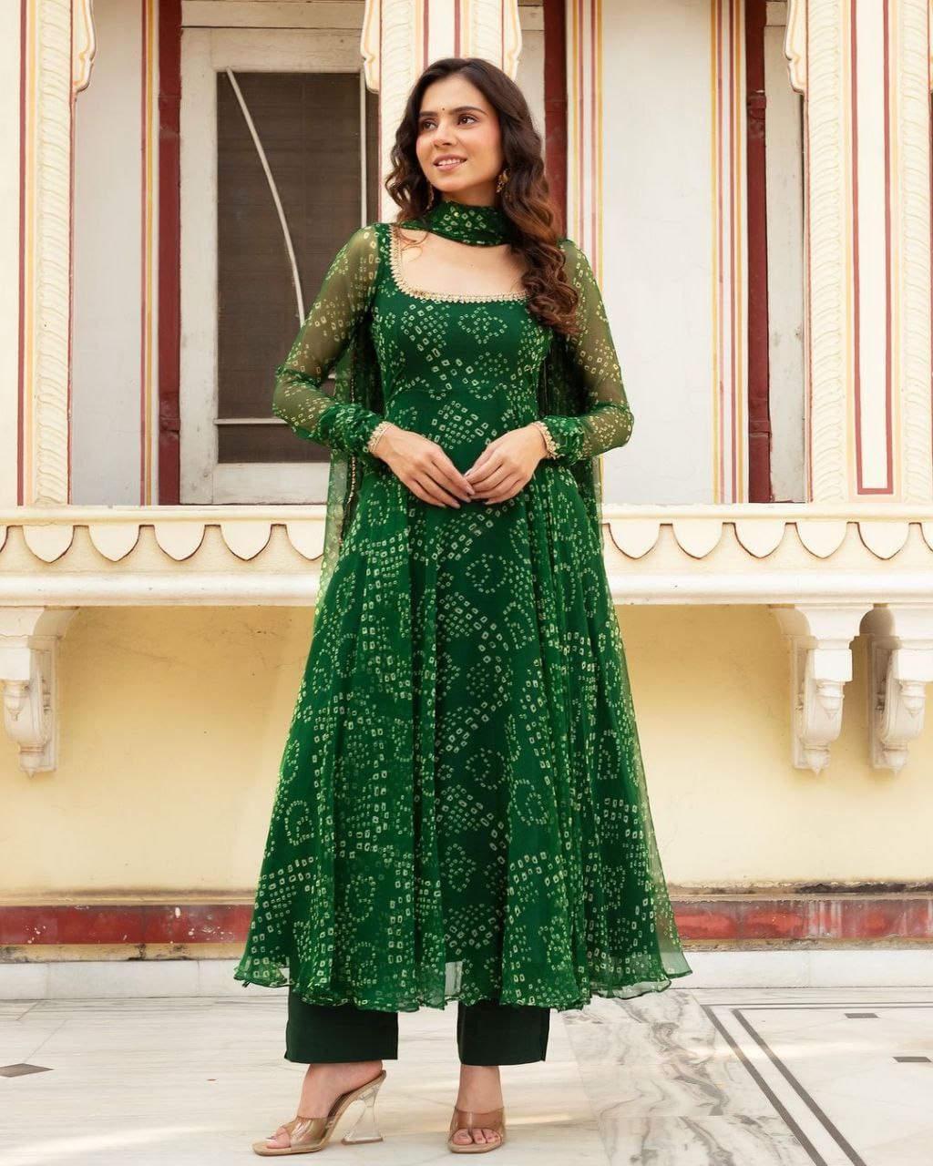 Elegant Bandani Print Anarkali Suit || Anarkali style | 3Pcs Set |