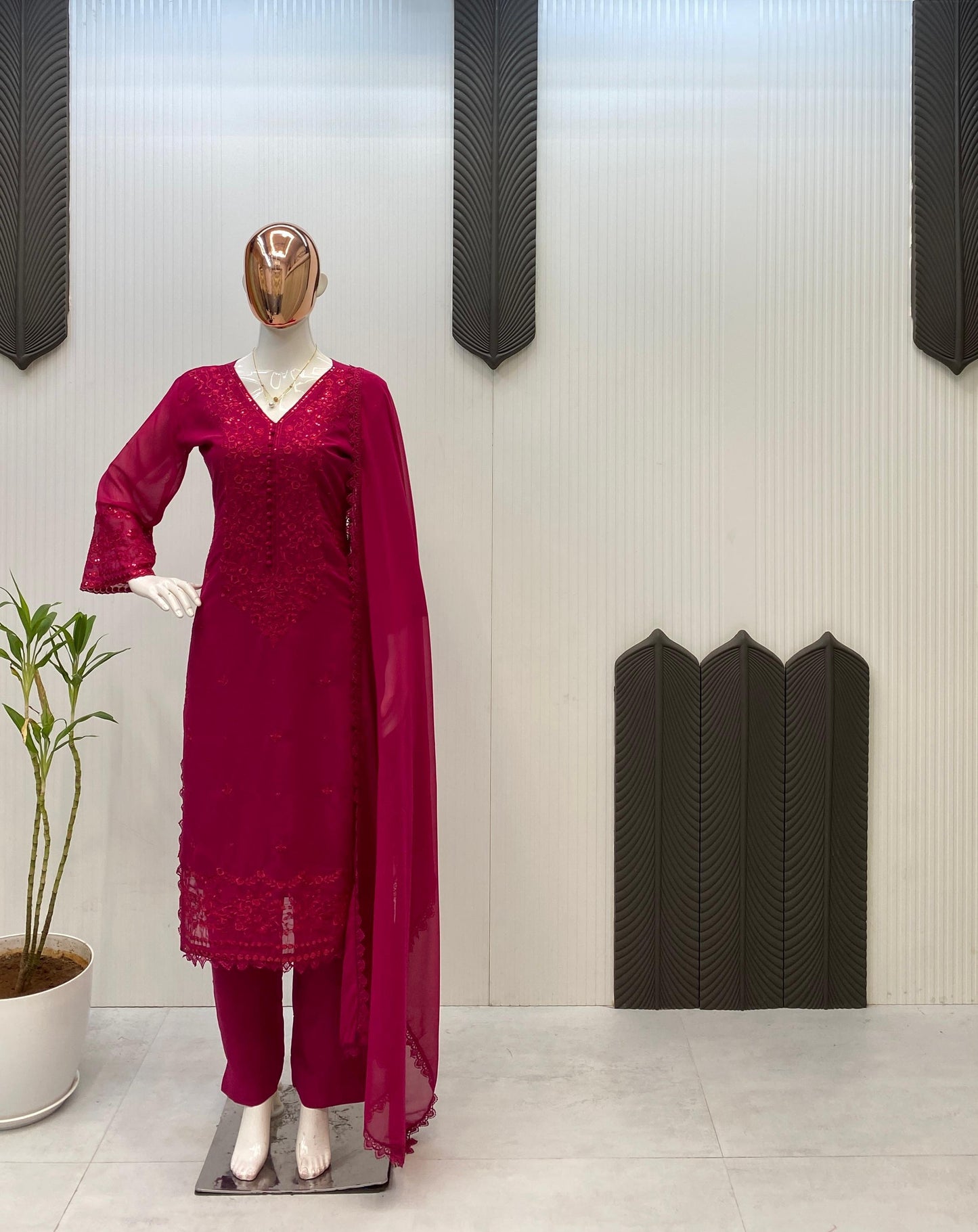 Embroidery thread work | 3 Pcs Set |plazo pant | Georgette Fabric Suits