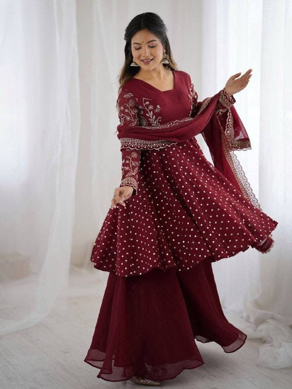 Maroon Color Embroidery plazo set | 3 PCs sets |