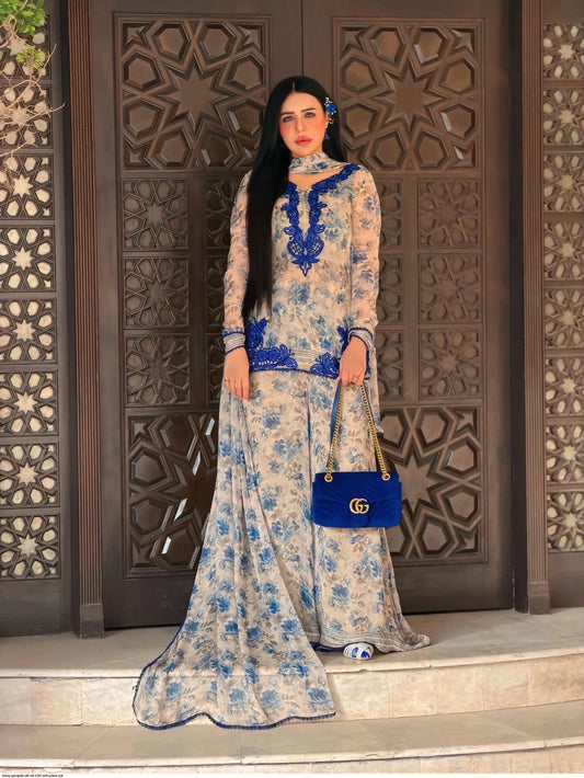 Elegant Design plazo Set || Embroidery Georgette 3Pcs Set||
