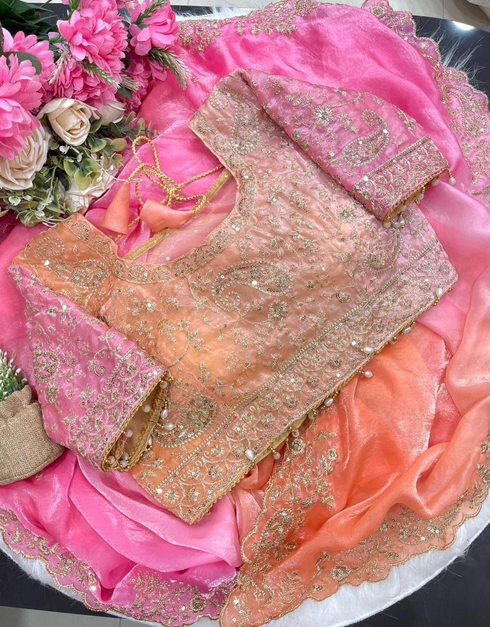 EriWaystyles Designer Saree | 2 toned color | Stitched Blouse