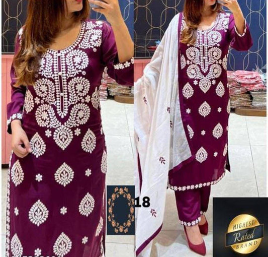 Beautiful Embroidery Suits || Rayon Fabric || 3Pcs ||