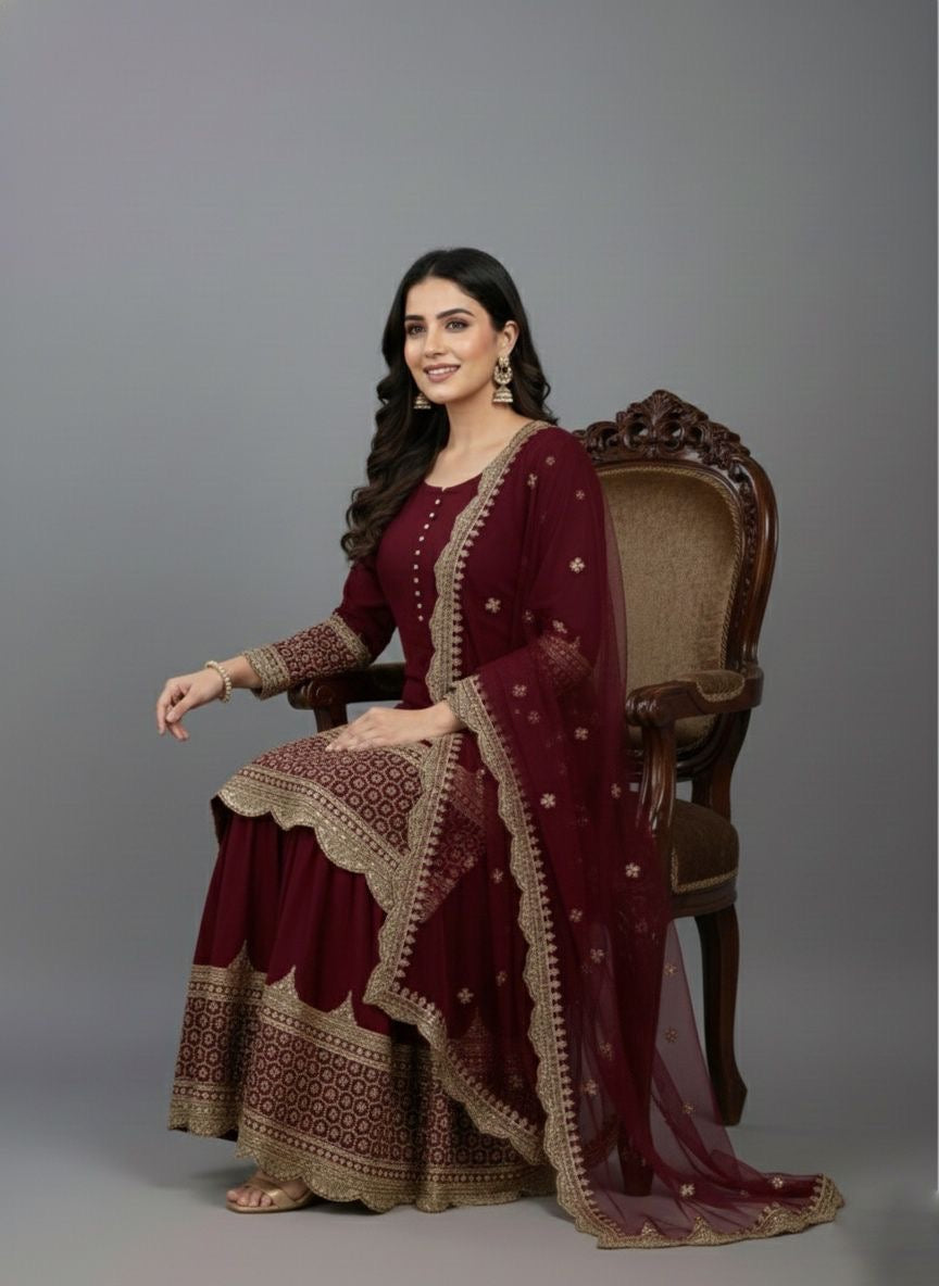 Elegant Embroidery Sequence Designer Sharara set!!!! Fully Stitched!!