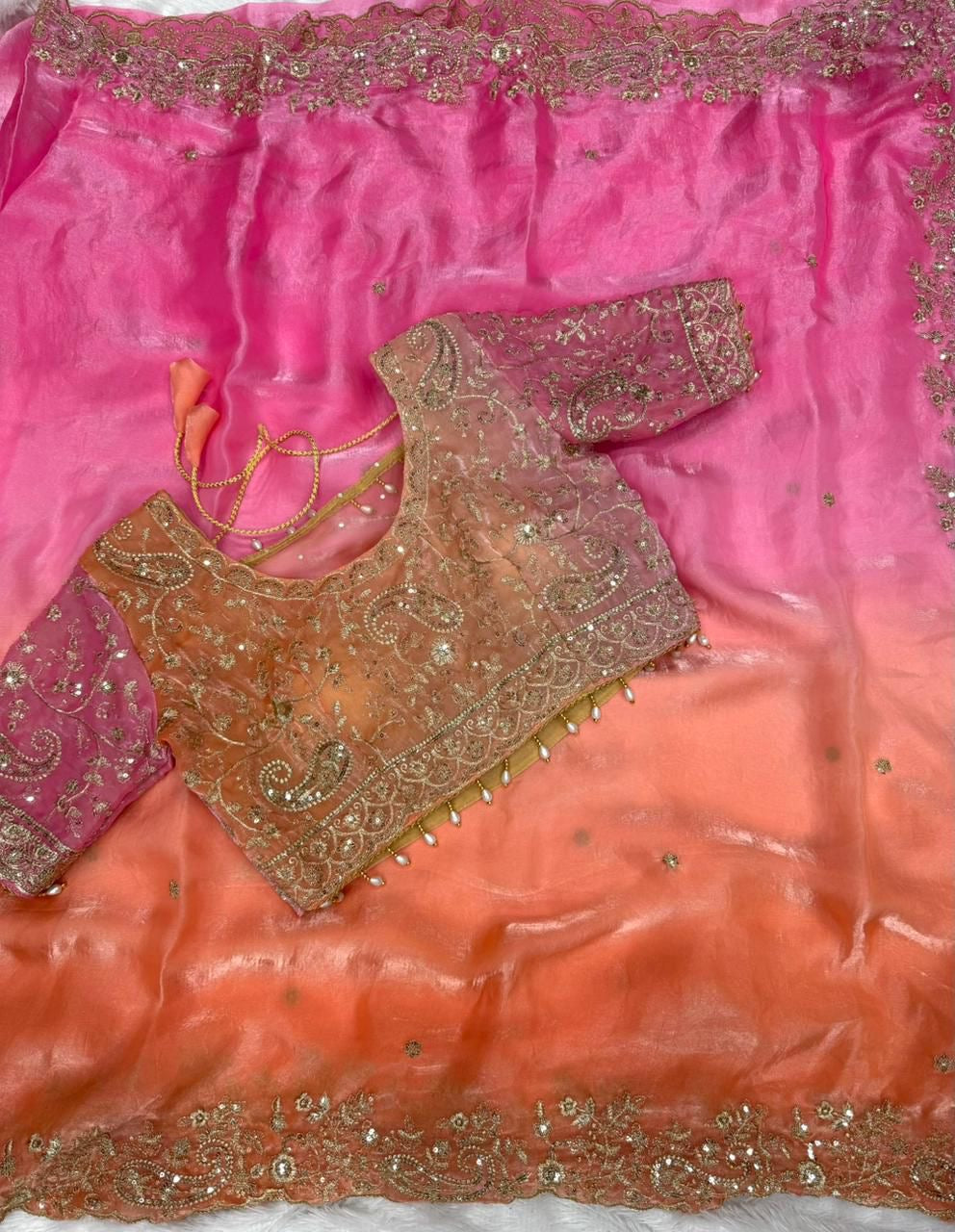 EriWaystyles Designer Saree | 2 toned color | Stitched Blouse