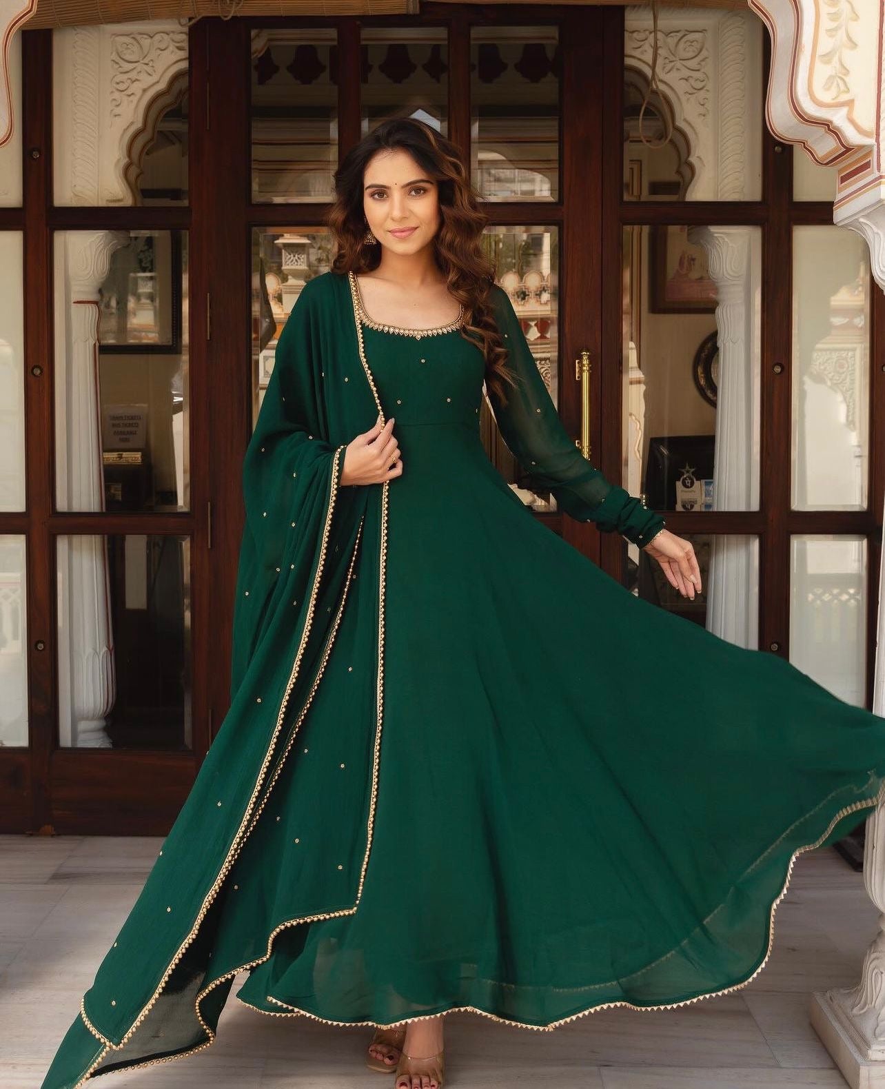Beautiful Plus Size Georgette long Gown Suit !! 2 pcs Set || Gown With Dupatta..