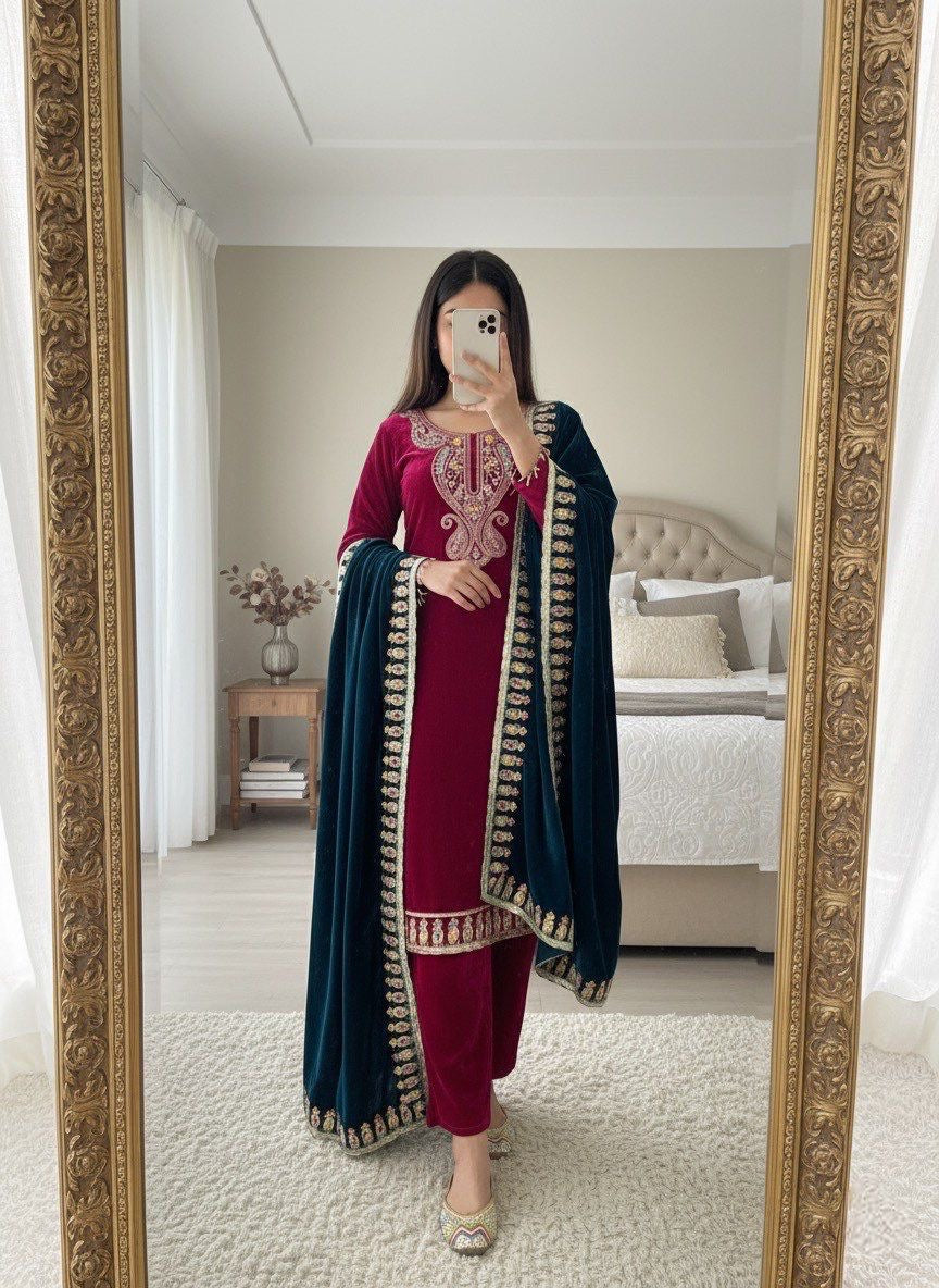 Designer Velvet Suit | Pure Velvet suit set | 3Pcs set