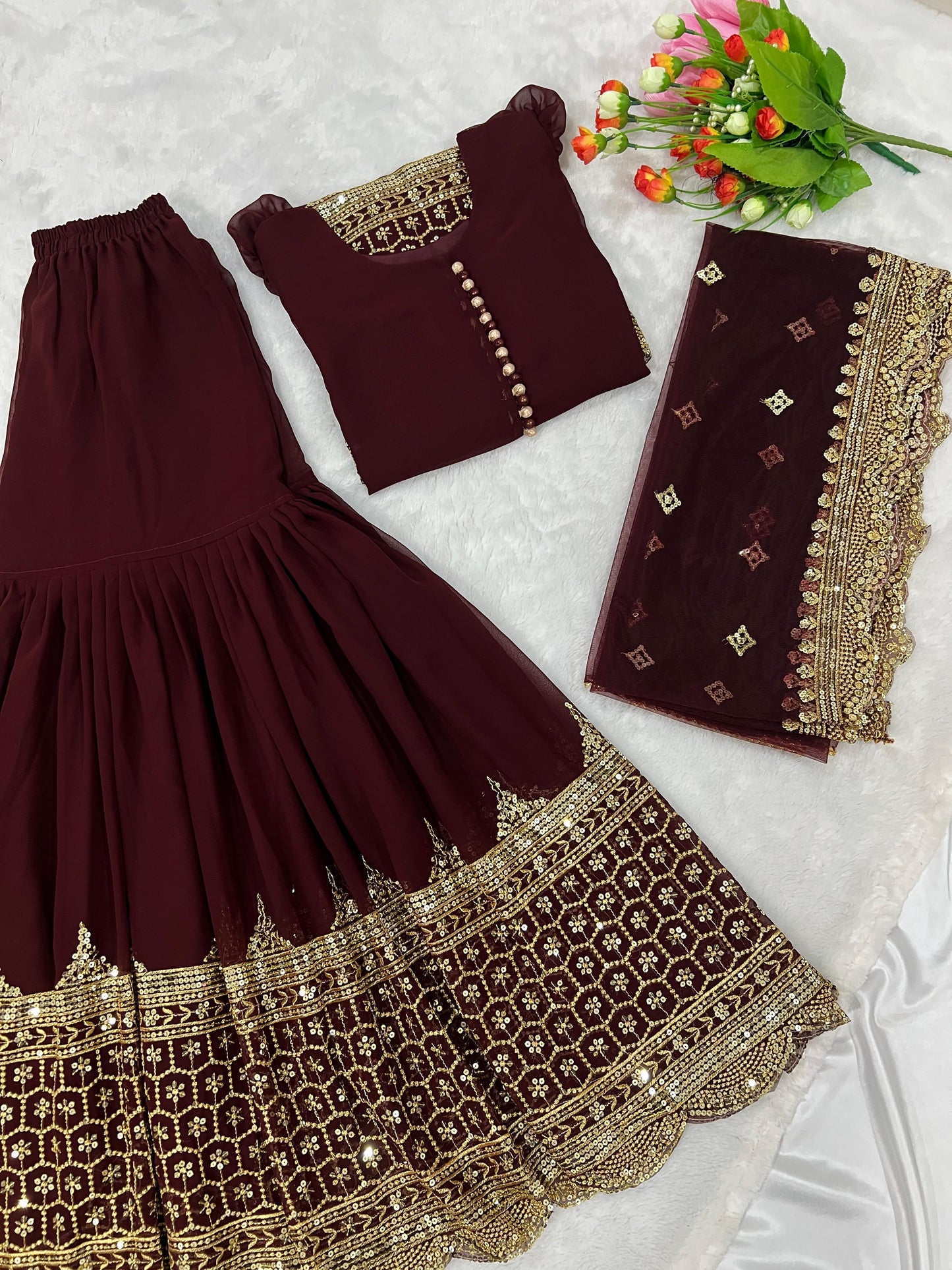 Elegant Embroidery Sequence Designer Sharara set!!!! Fully Stitched!!