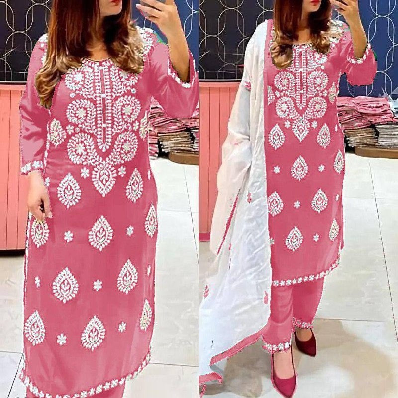 Beautiful Embroidery Suits || Rayon Fabric || 3Pcs ||