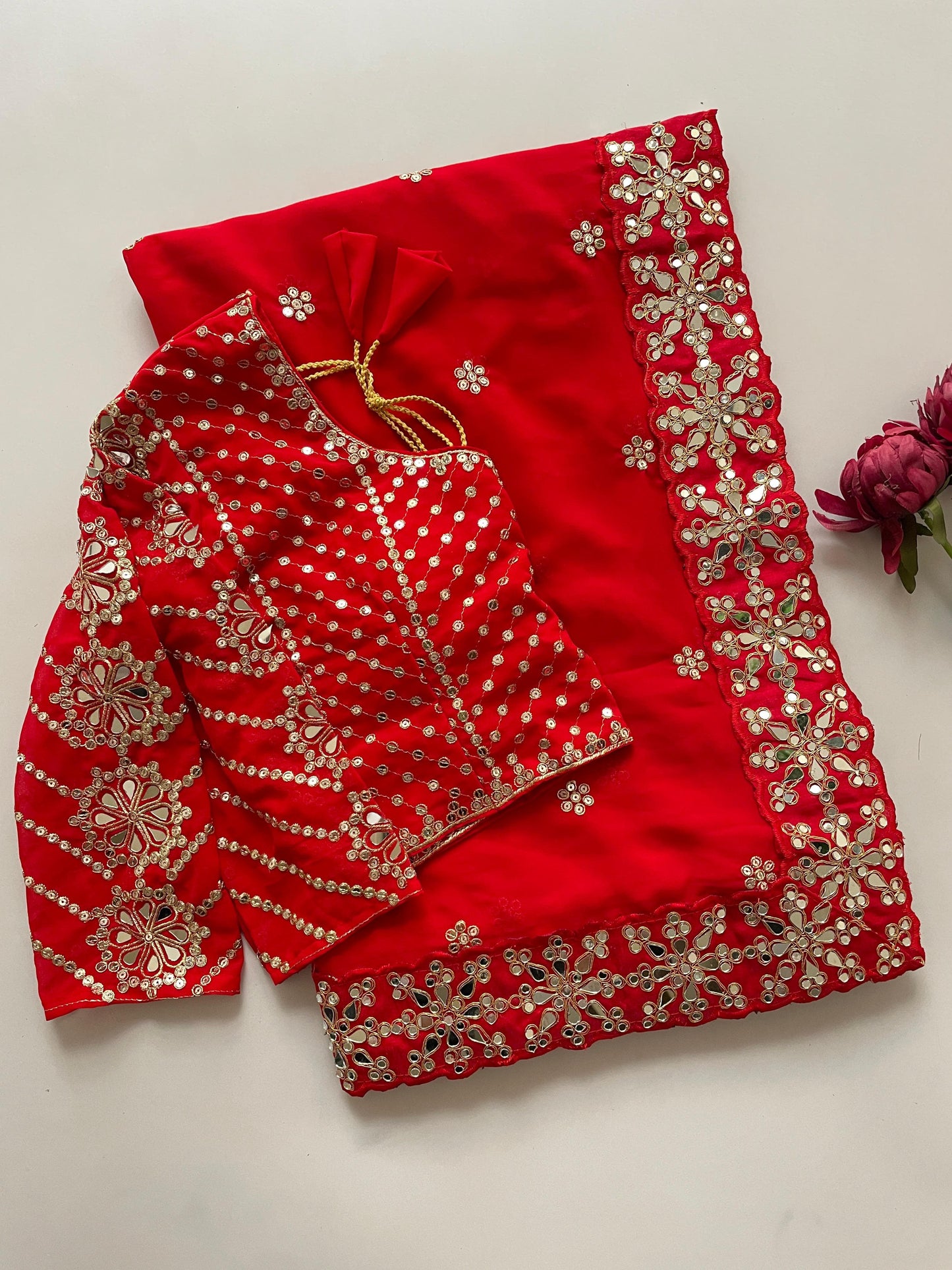 New Designer Mirror Work Saree| Stitched Blouse | Georgette Saree