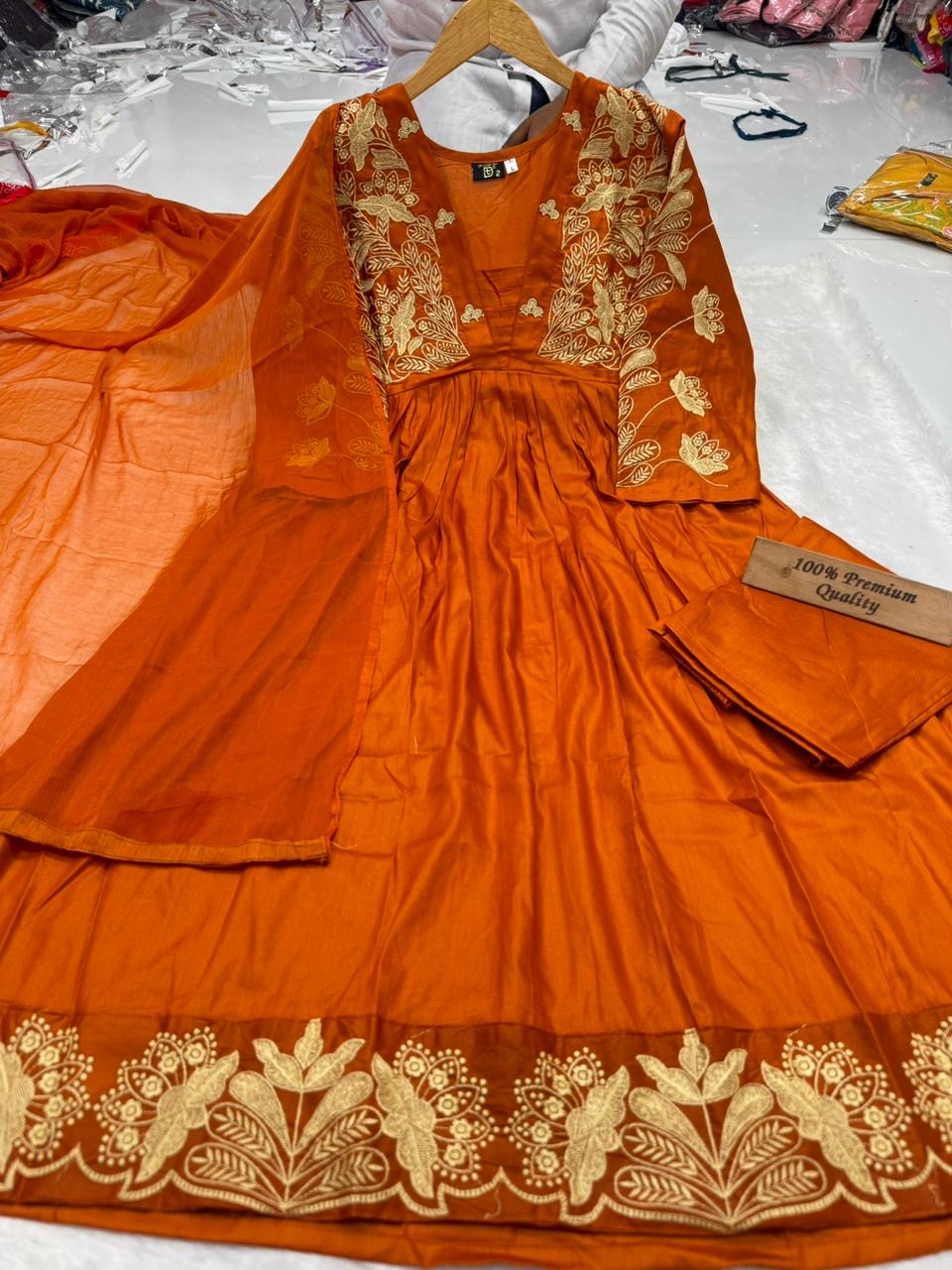 A Elegant Rayon cotton Fabric dress|| Gown/Anarkali Suit || 3Pcs Set ||
