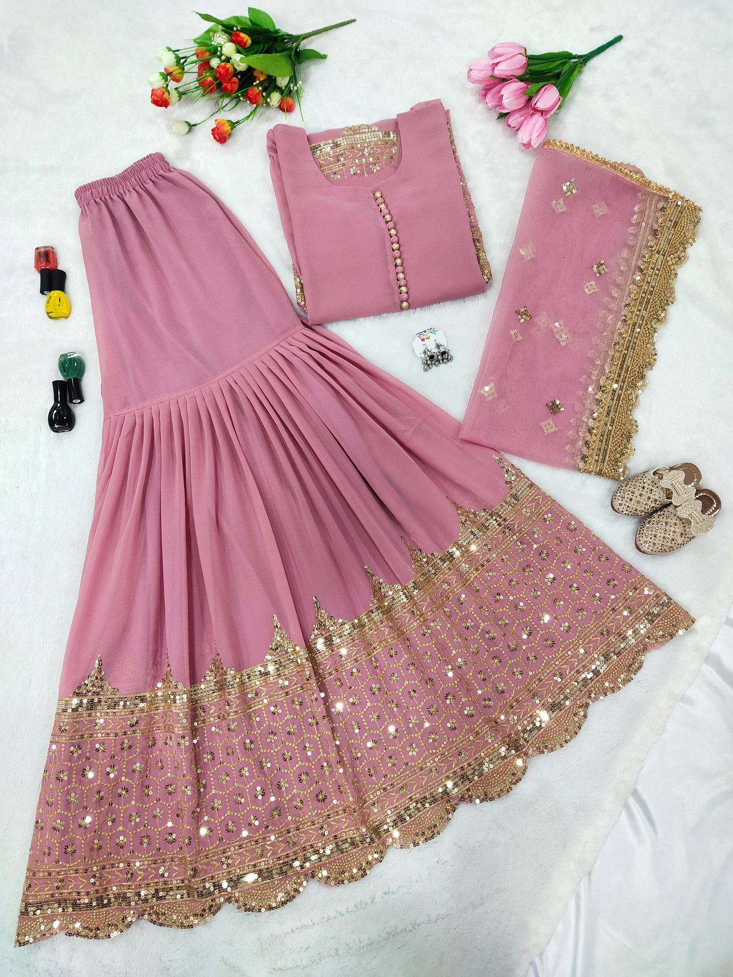 Elegant Embroidery Sequence Designer Sharara set!!!! Fully Stitched!!