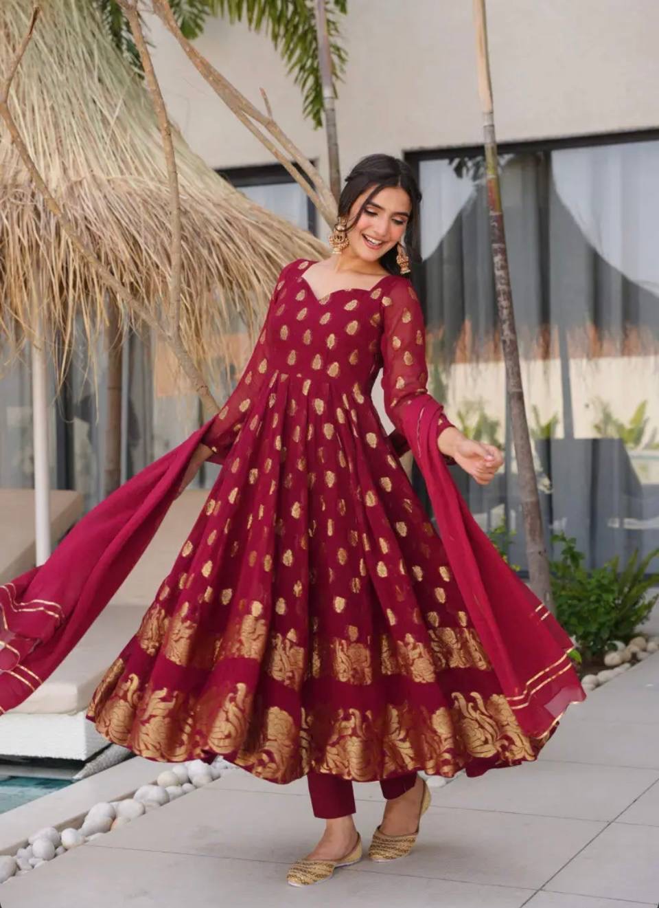Designer Gown/Anarkali Suit  || 3 Pcs Set||