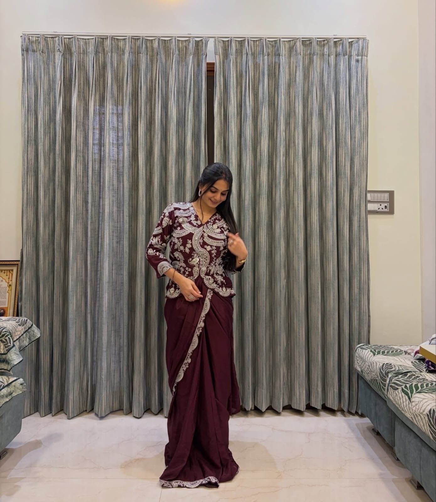 Designer saree | Stitched Blouse | Elegant Full work Blazer (koti Style)
