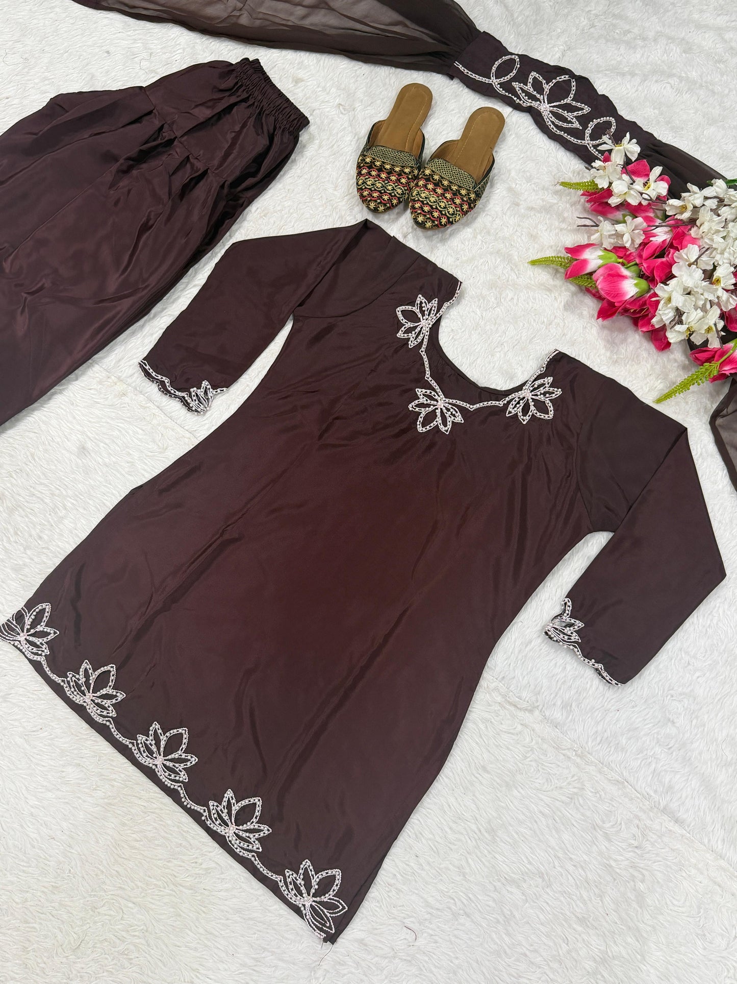 Designer Party Wear Farshi Salwar || 3Pcs Set ||