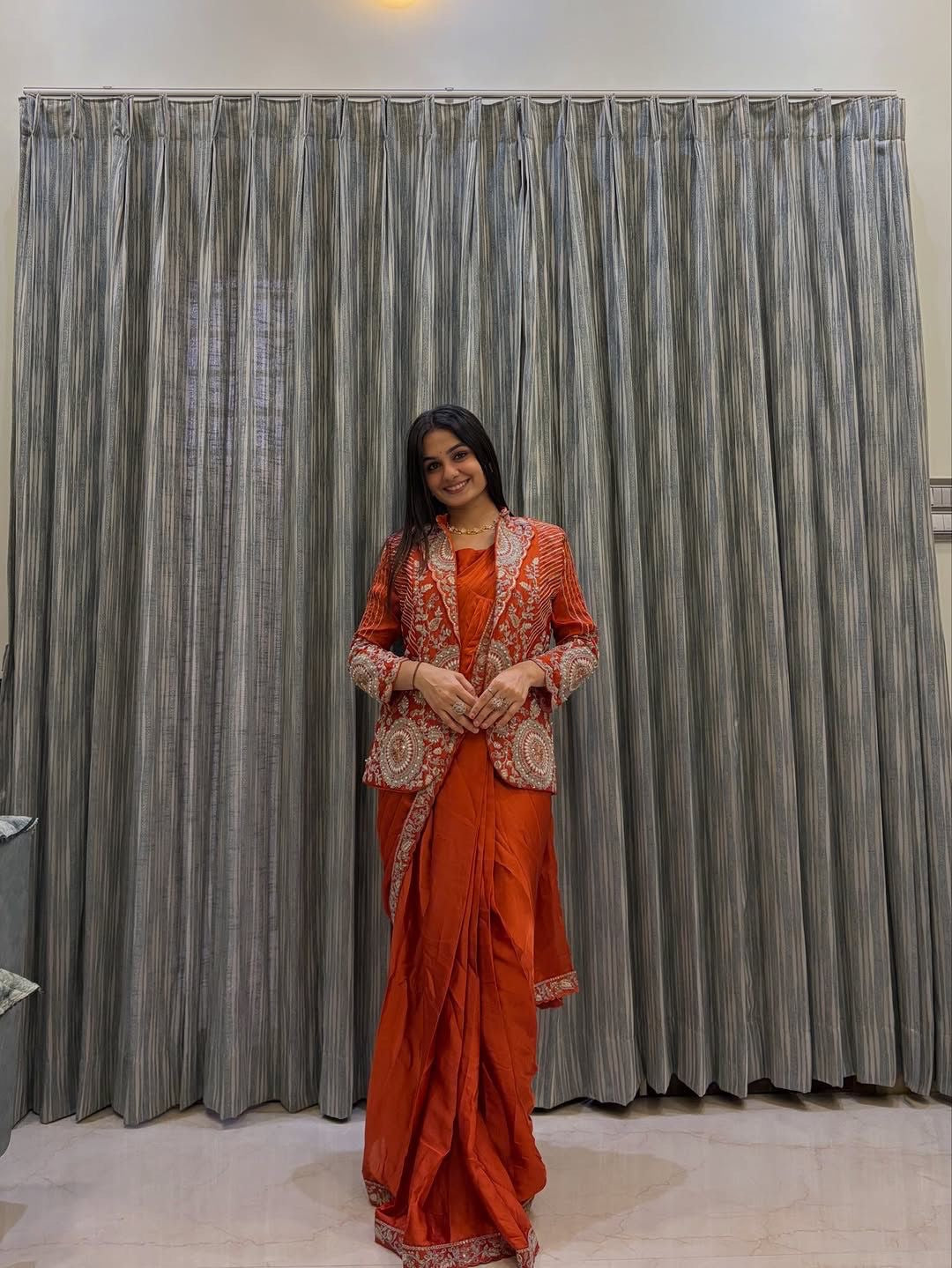 Elegant New Designer Saree | stitched Blouse | Blazer Style (Koti Style)