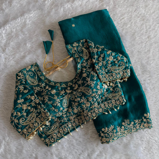 Designer silk saree| Stitches Blouse