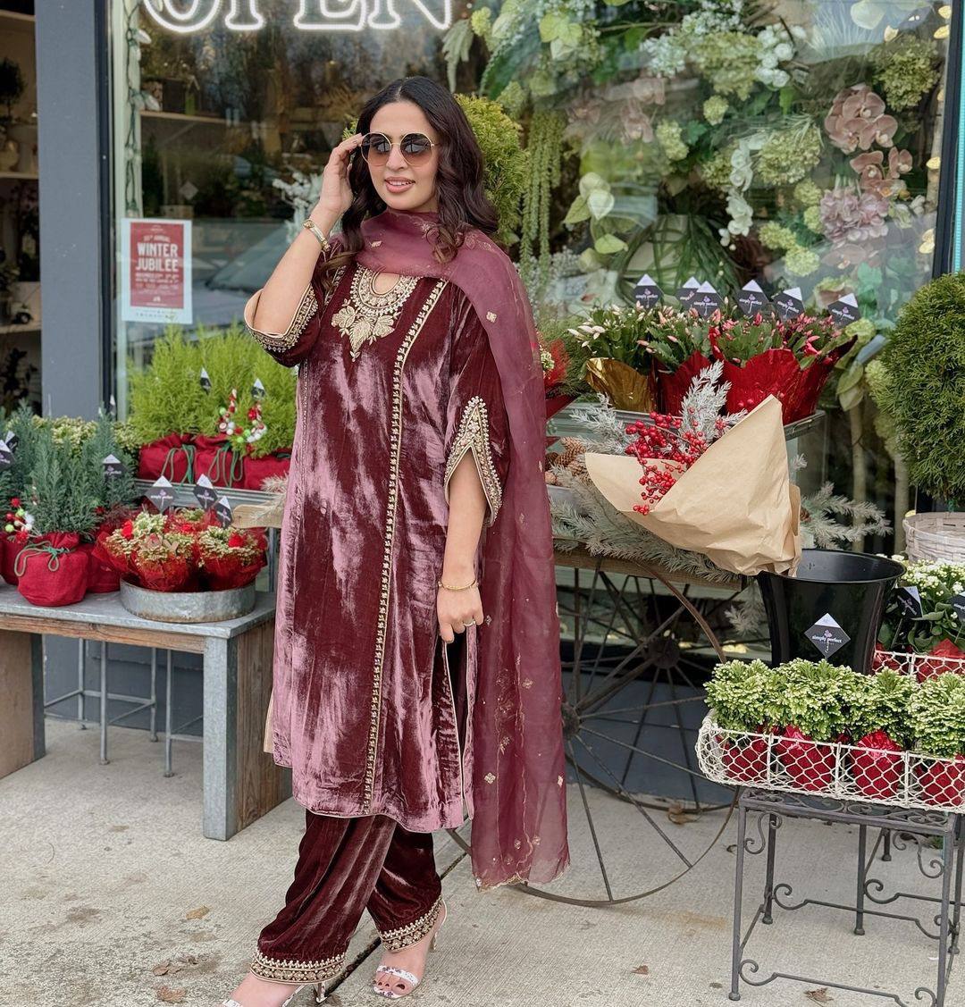 New Designer Party wear Velvet Suit | 3Pcs Set |