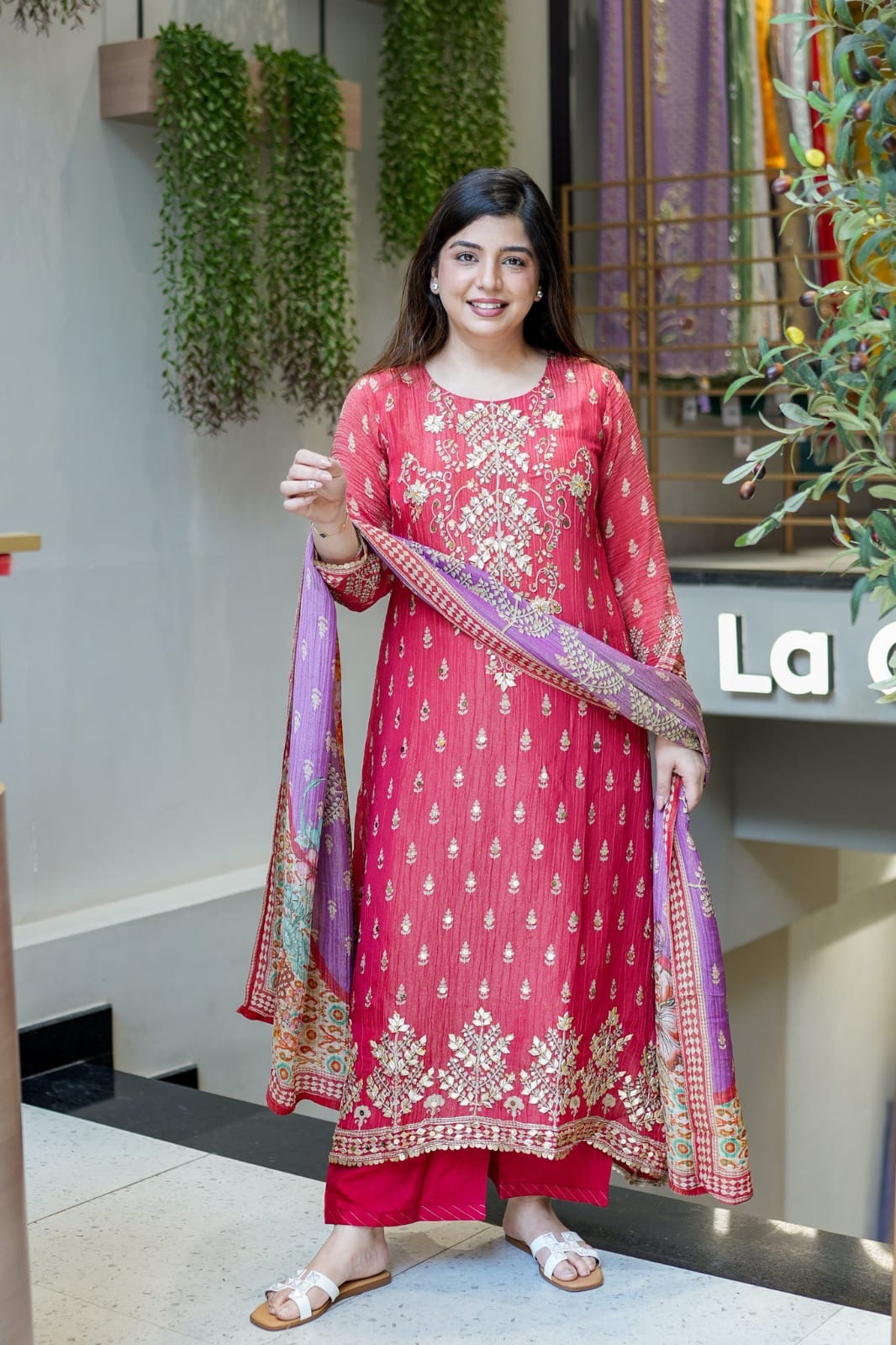 EriWaystyles Designer Suit | 3Pcs Set | Stitched Suits | cherry pink