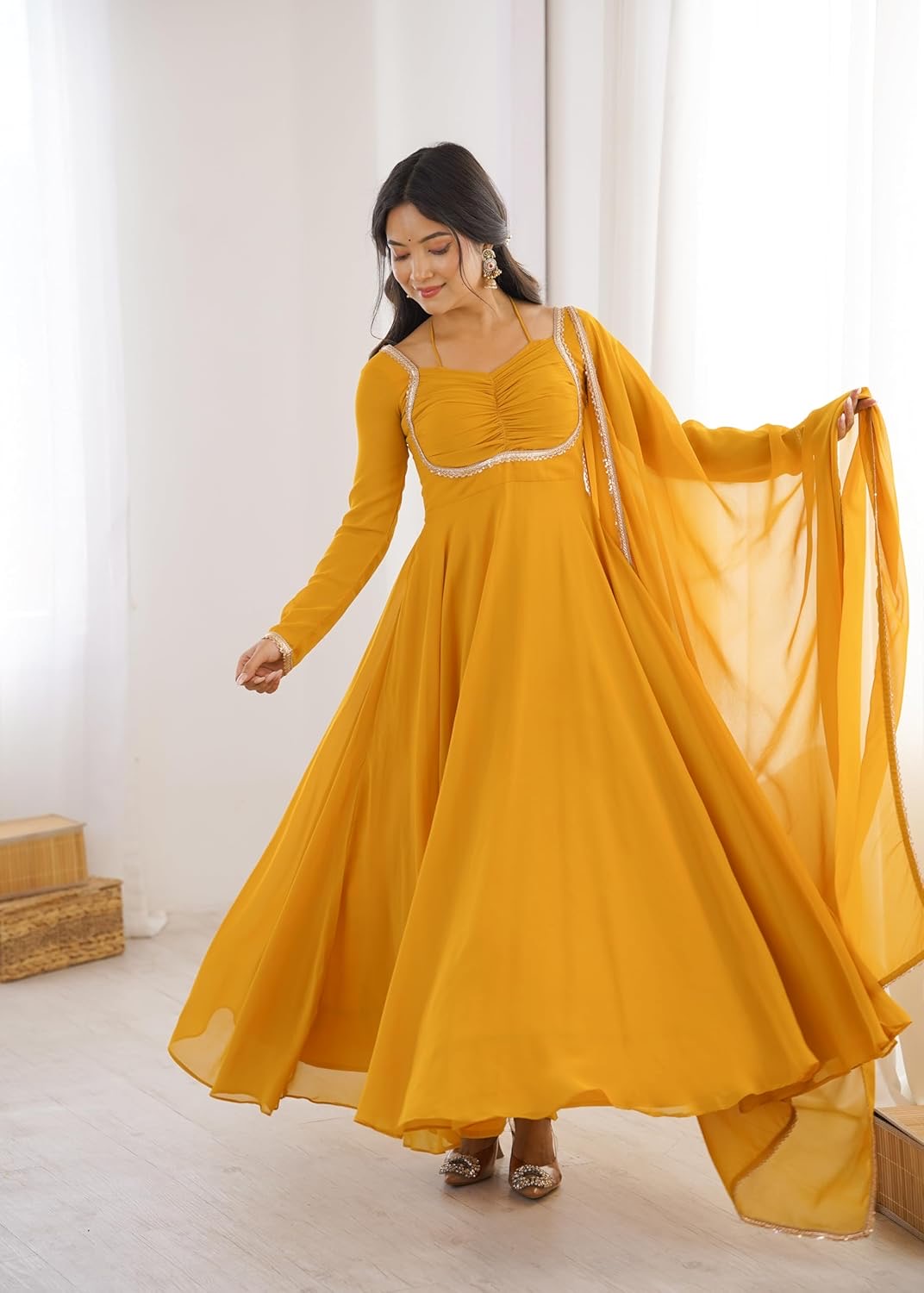 A Beautiful Anarkali Gown Suit || Flair Anarkali Dress || 3 PCs Set ||