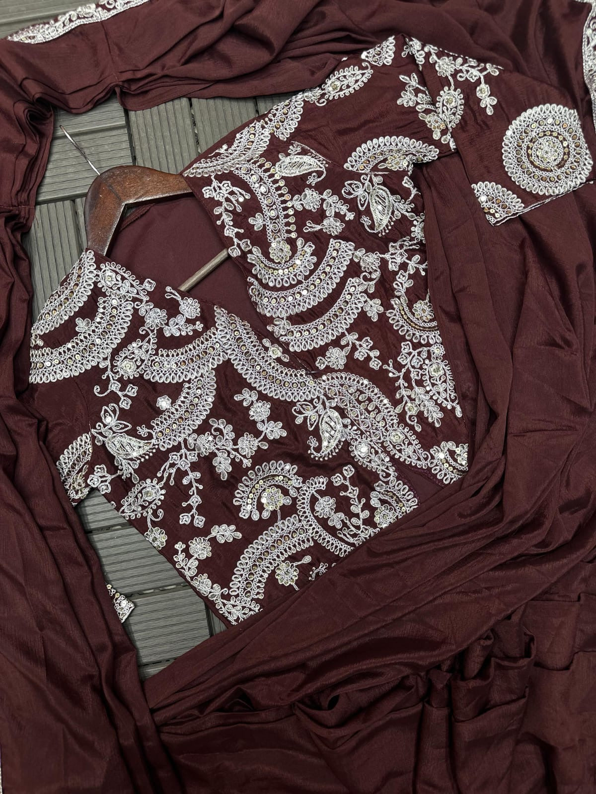 Designer saree | Stitched Blouse | Elegant Full work Blazer (koti Style)
