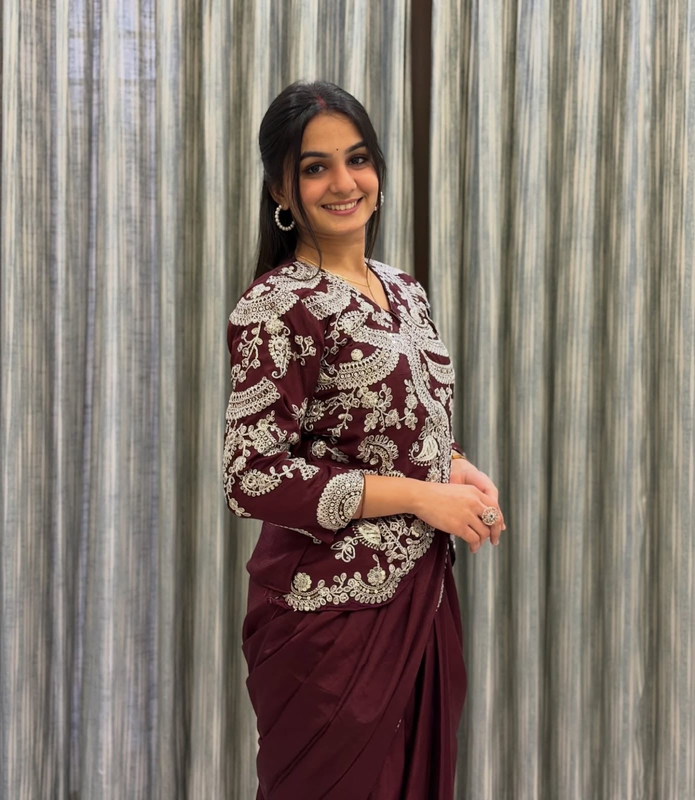 Designer saree | Stitched Blouse | Elegant Full work Blazer (koti Style)