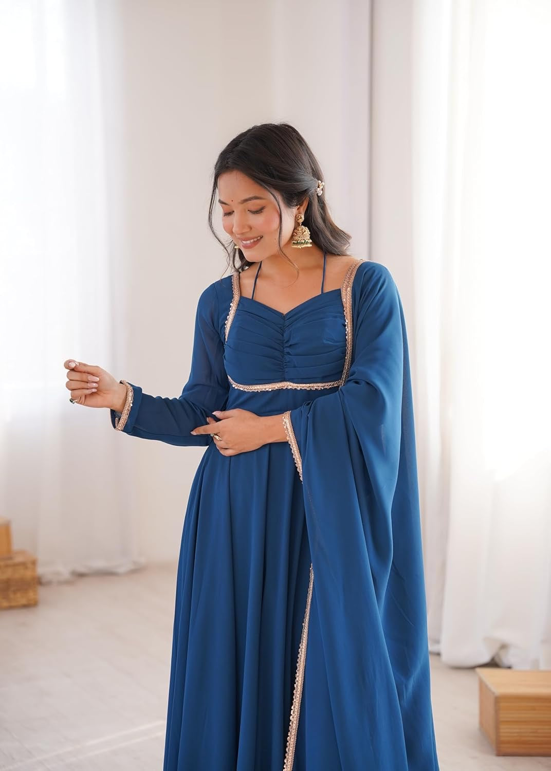 A Beautiful Anarkali Gown Suit || Flair Anarkali Dress || 3 PCs Set ||