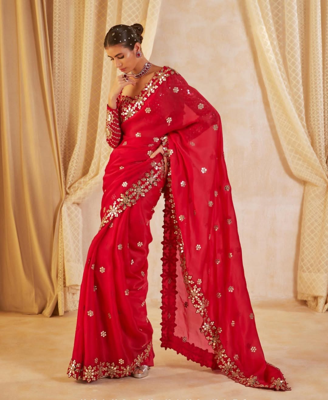 New Designer Mirror Work Saree| Stitched Blouse | Georgette Saree